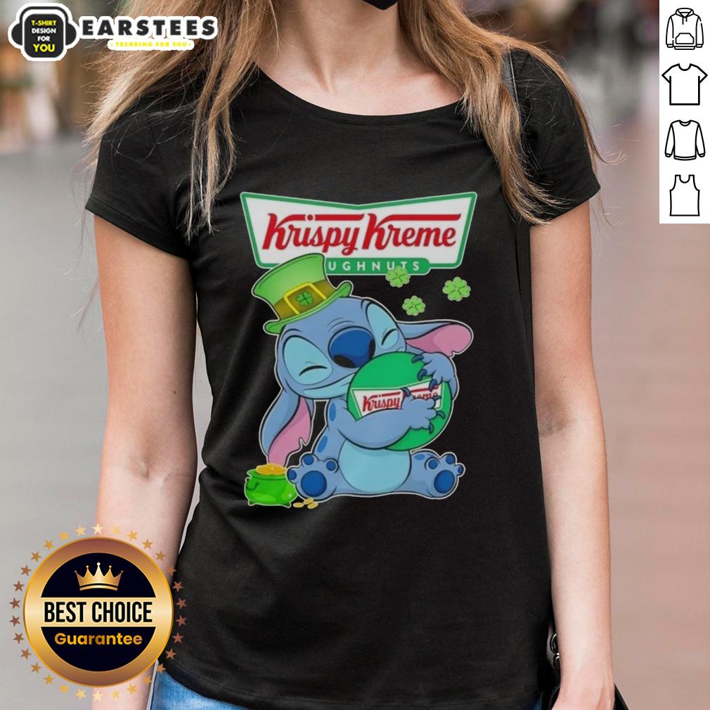 Cute Stitch Hug The Krispy Kreme Logo Happy Patrick's Day T-Shirt - Image 3
