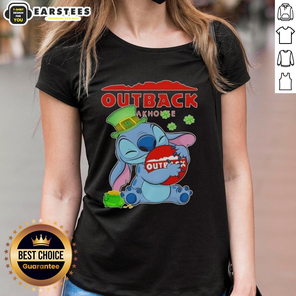 Cute Stitch Hug The Outback Steakhouse Logo Happy Patrick's Day T-Shirt - Image 3