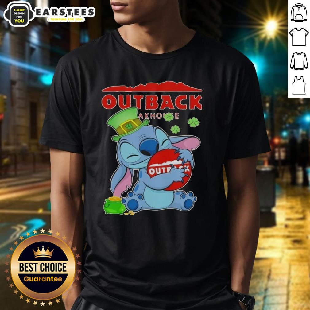 Cute Stitch Hug The Outback Steakhouse Logo Happy Patrick's Day T-Shirt