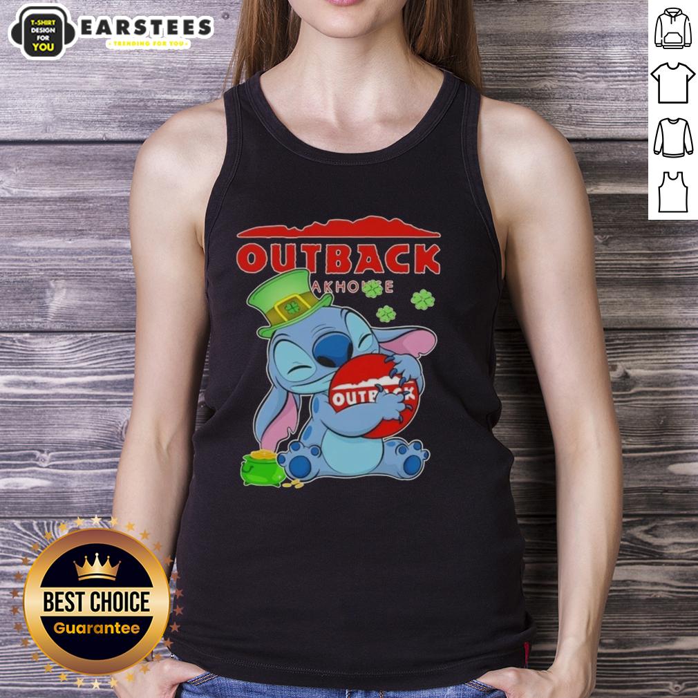 Cute Stitch Hug The Outback Steakhouse Logo Happy Patrick's Day T-Shirt - Image 4