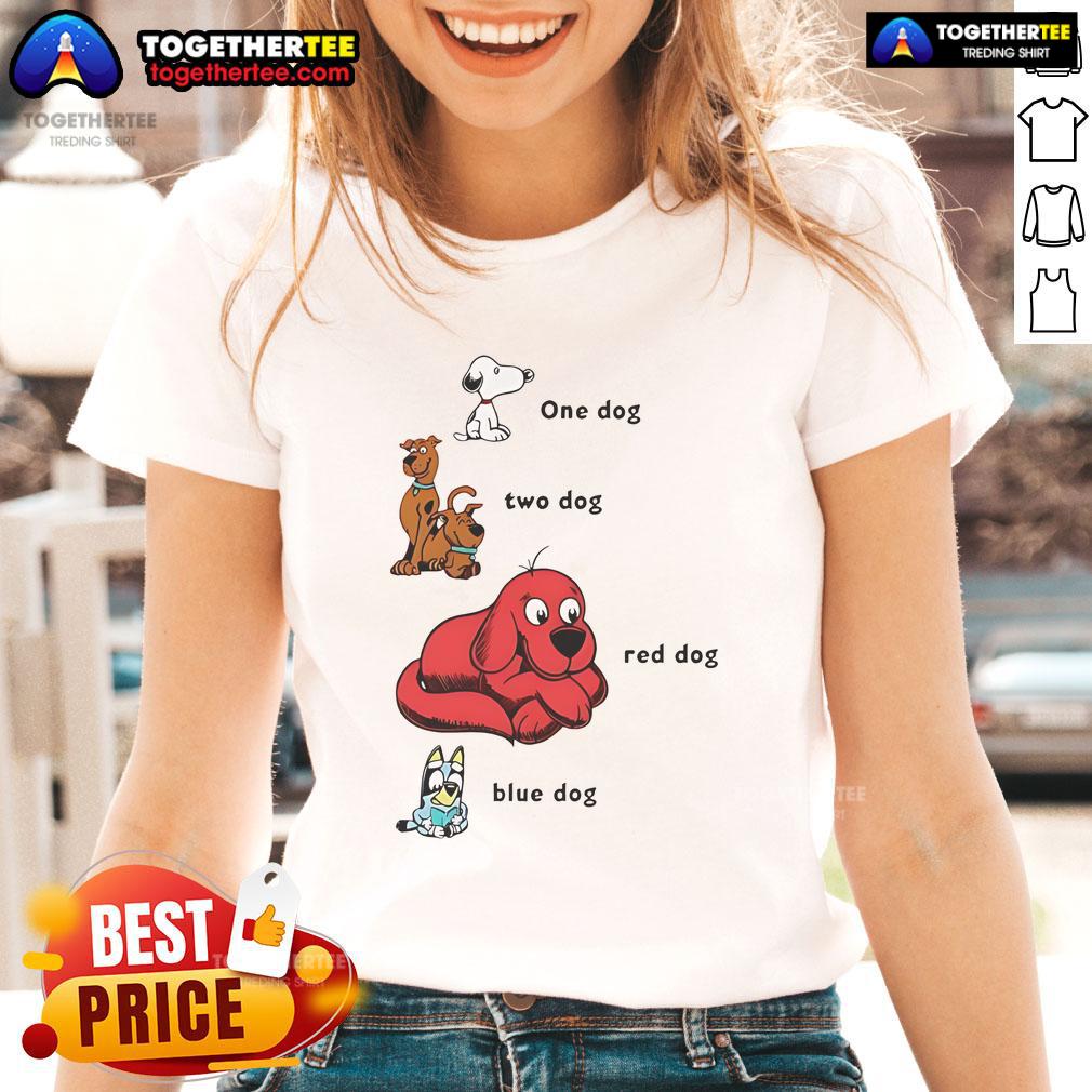 Good Snoopy 1 Dog 2 Dog Red Dog Blue Dog T-Shirt - Image 3