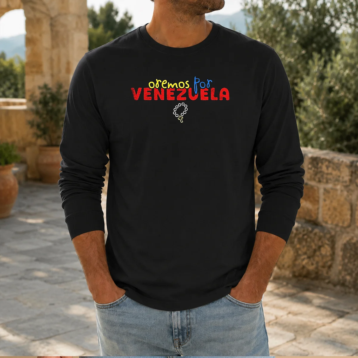 Pretty Oremos Por Venezuela Religious Rosary Shirt - Image 4