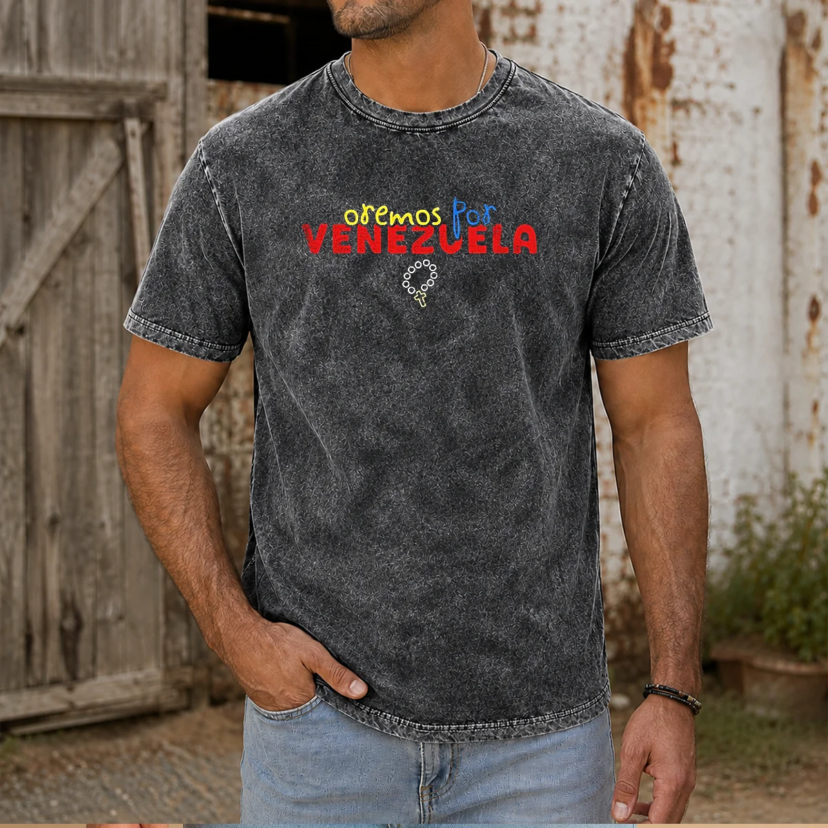 Pretty Oremos Por Venezuela Religious Rosary Shirt - Image 7