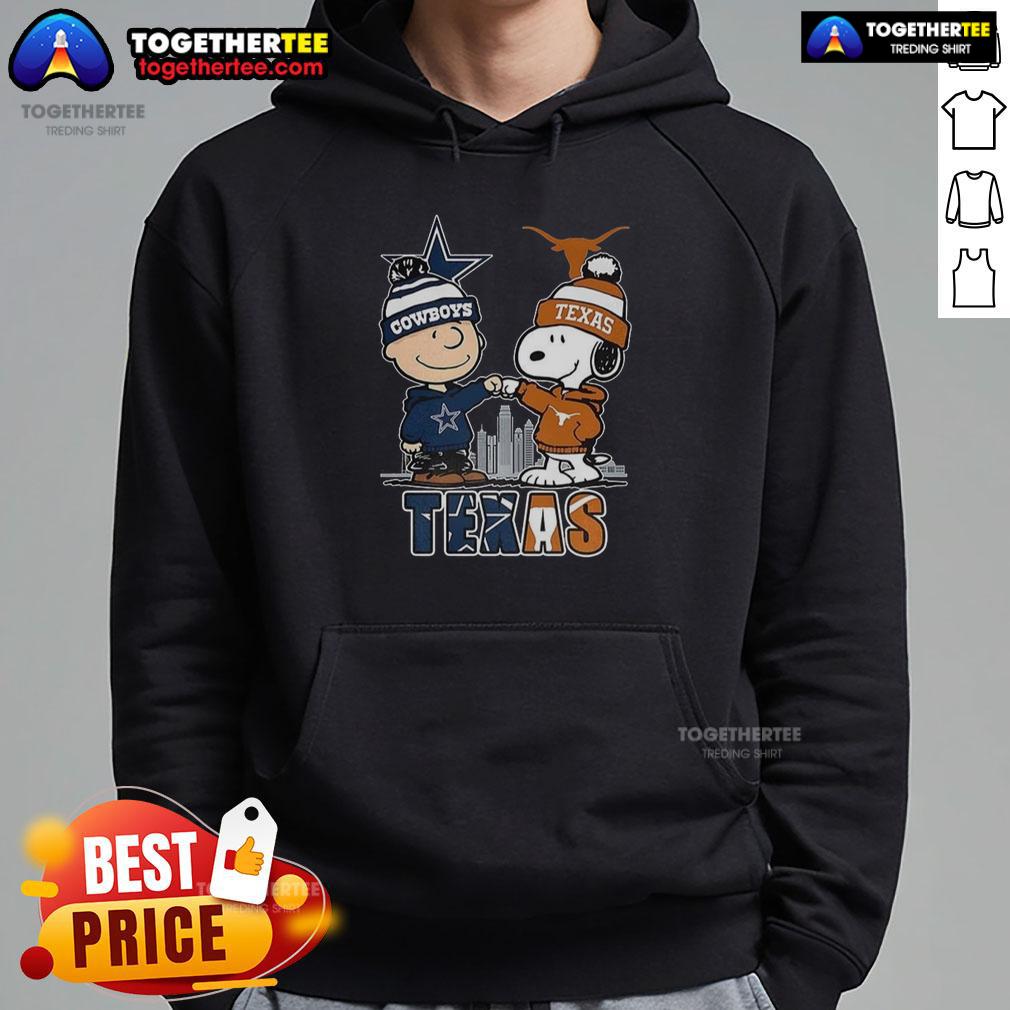 Nice Charlie Brown Dallas Cowboys Touch Hand Snoopy Texas Longhorns Skyline T-Shirt - Image 2