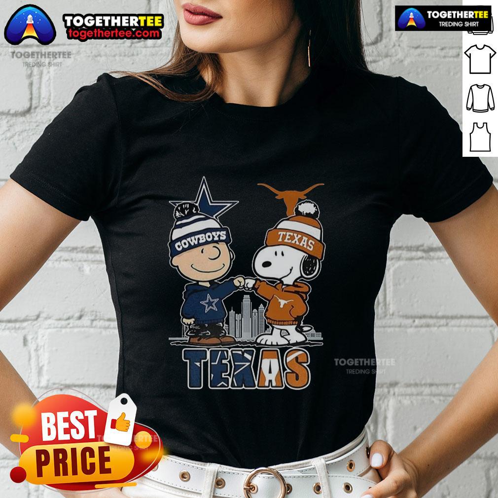 Nice Charlie Brown Dallas Cowboys Touch Hand Snoopy Texas Longhorns Skyline T-Shirt - Image 3