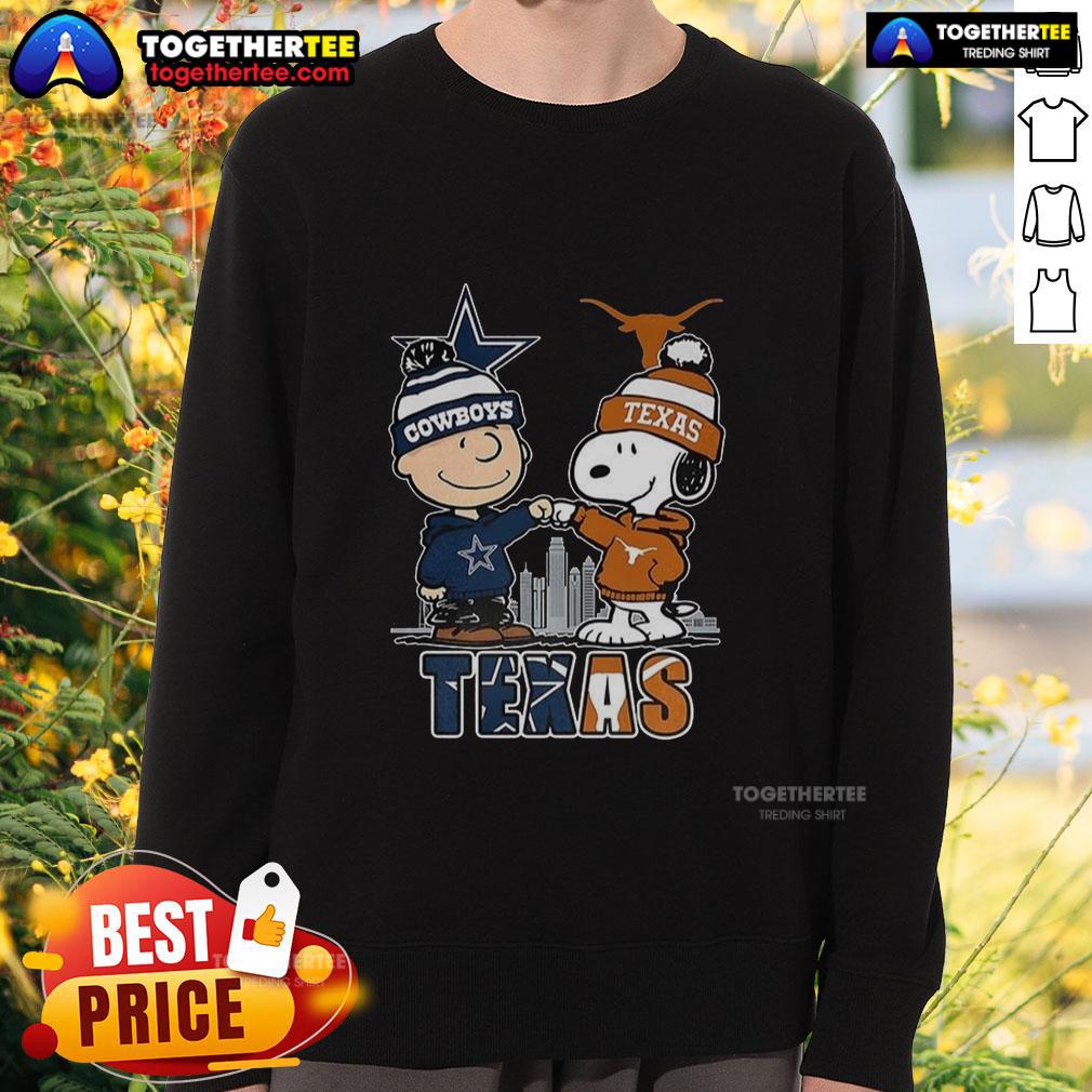 Nice Charlie Brown Dallas Cowboys Touch Hand Snoopy Texas Longhorns Skyline T-Shirt - Image 5