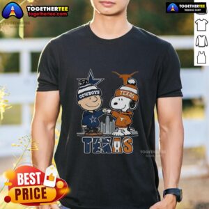 Nice Charlie Brown Dallas Cowboys Touch Hand Snoopy Texas Longhorns Skyline T-Shirt