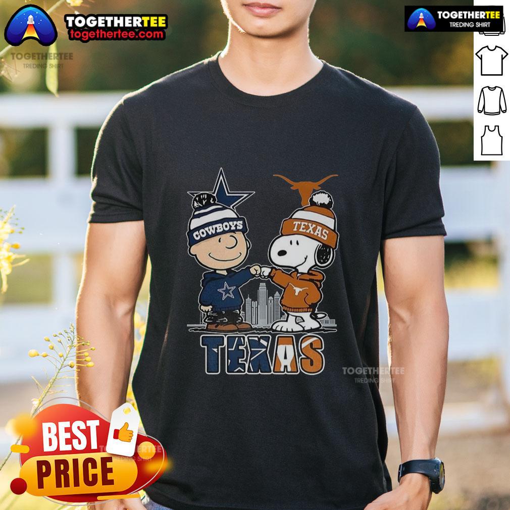 Nice Charlie Brown Dallas Cowboys Touch Hand Snoopy Texas Longhorns Skyline T-Shirt