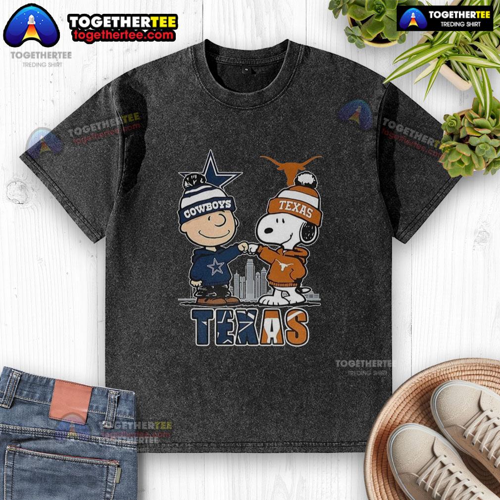 Nice Charlie Brown Dallas Cowboys Touch Hand Snoopy Texas Longhorns Skyline T-Shirt - Image 6