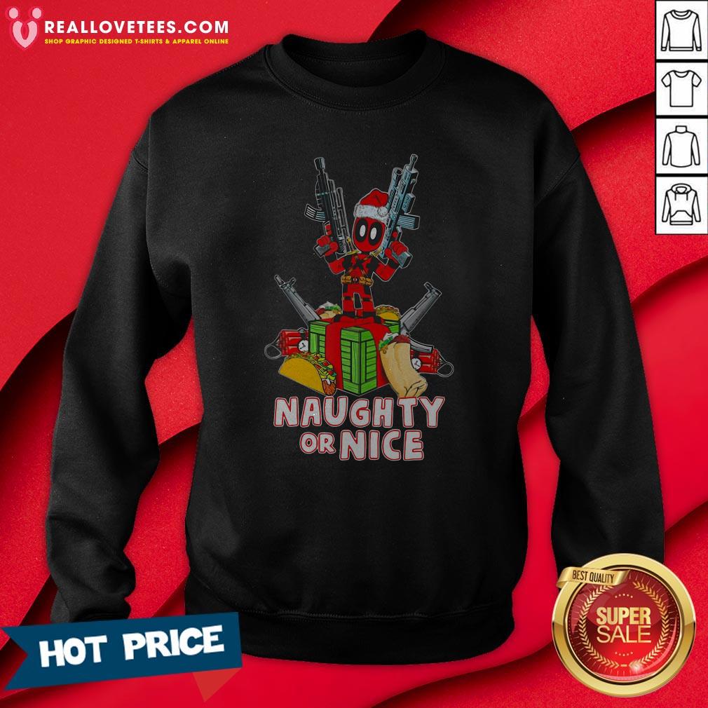 Top Deadpool Naughty Or Nice Merry Christmas Shirt - Image 3