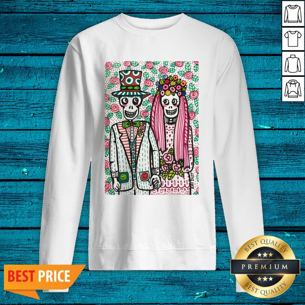 Wedding Day Skeletons Couple Dia De Muertos Day Dead Shirt - Image 2