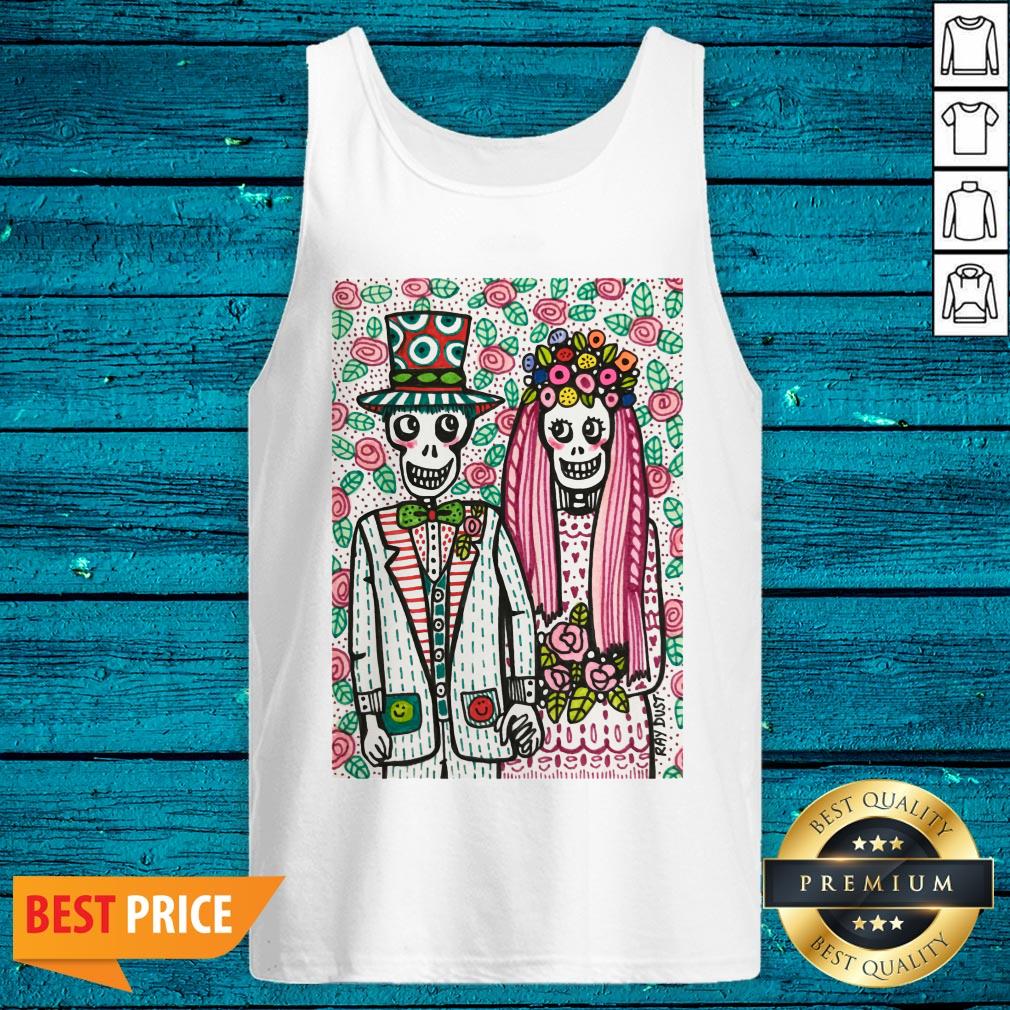 Wedding Day Skeletons Couple Dia De Muertos Day Dead Shirt - Image 5