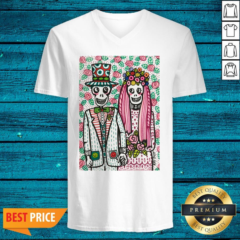 Wedding Day Skeletons Couple Dia De Muertos Day Dead Shirt - Image 4
