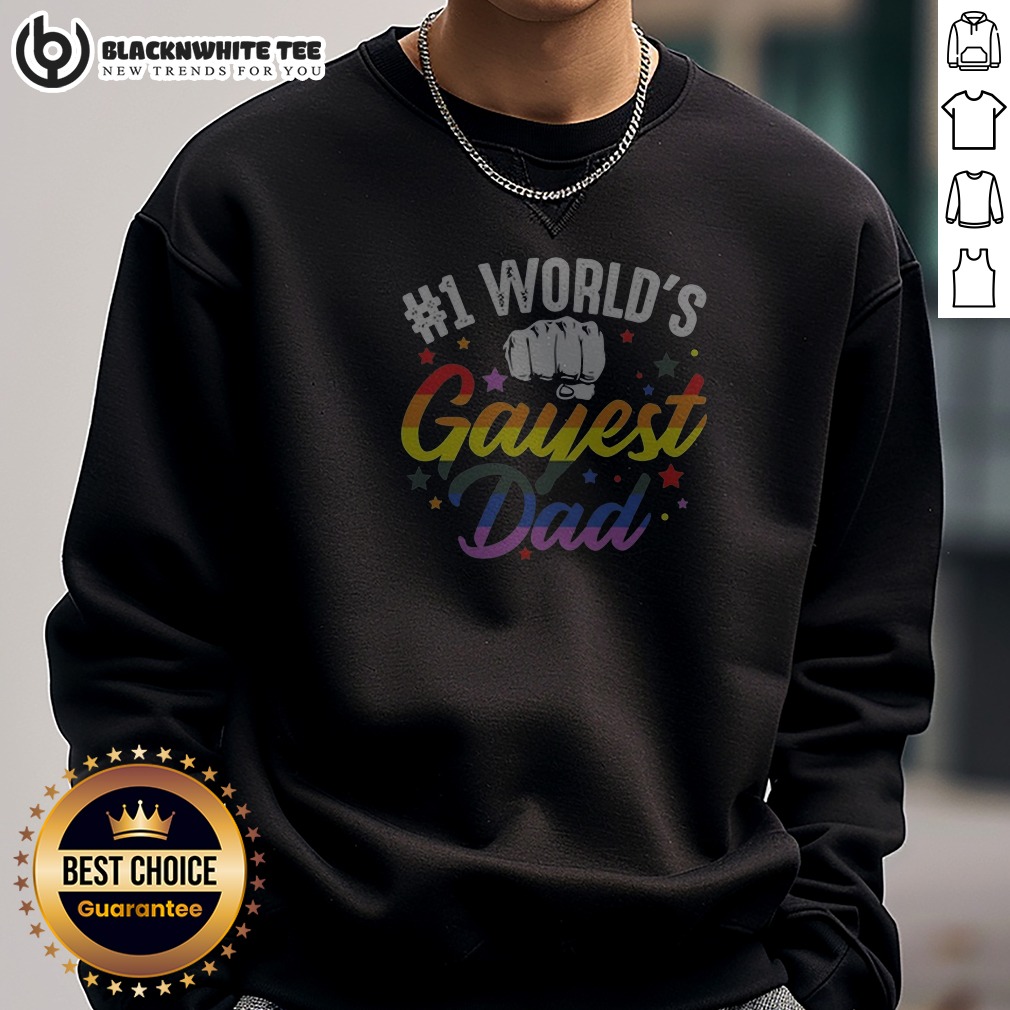 Original Number 1 Worlds Gayest Dad Pride Rainbow Fist LGBTQIA Community Equality Lover Unisex T Sh Shirt - Image 5