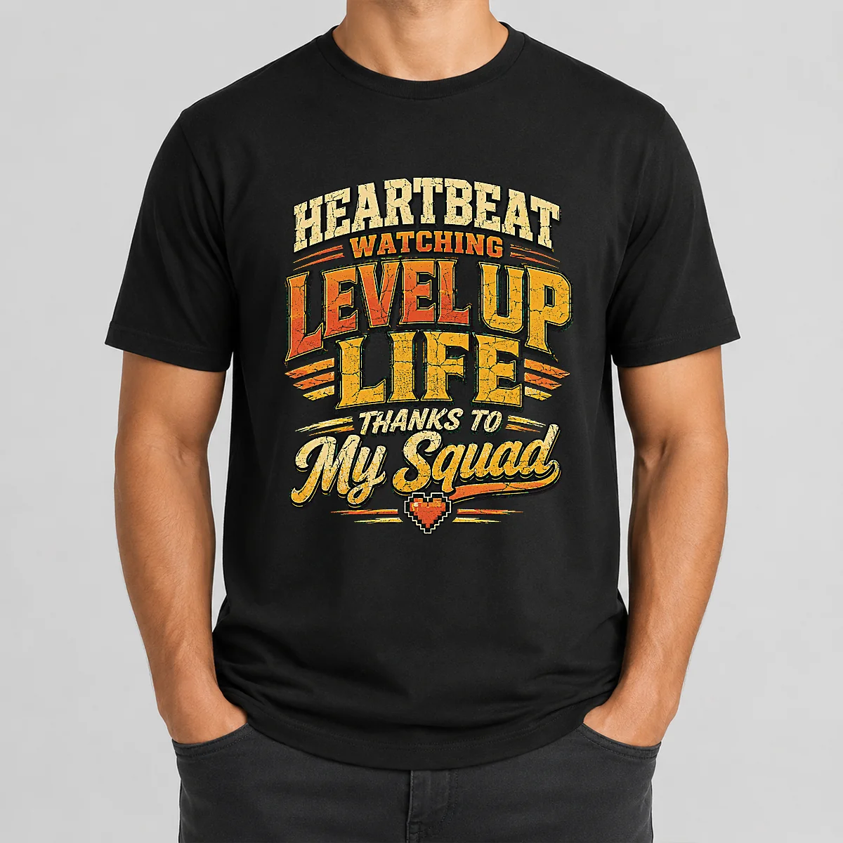 Heartbeat Watching Level Up Life Squad Vintage Retro Distressed Shirt