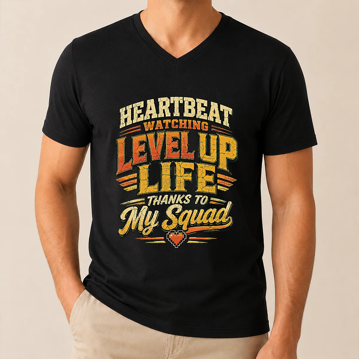Heartbeat Watching Level Up Life Squad Vintage Retro Distressed Shirt - Image 2
