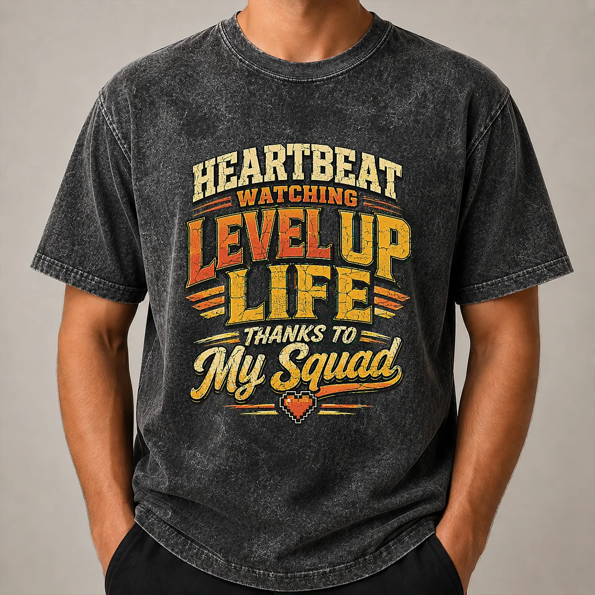 Heartbeat Watching Level Up Life Squad Vintage Retro Distressed Shirt - Image 8
