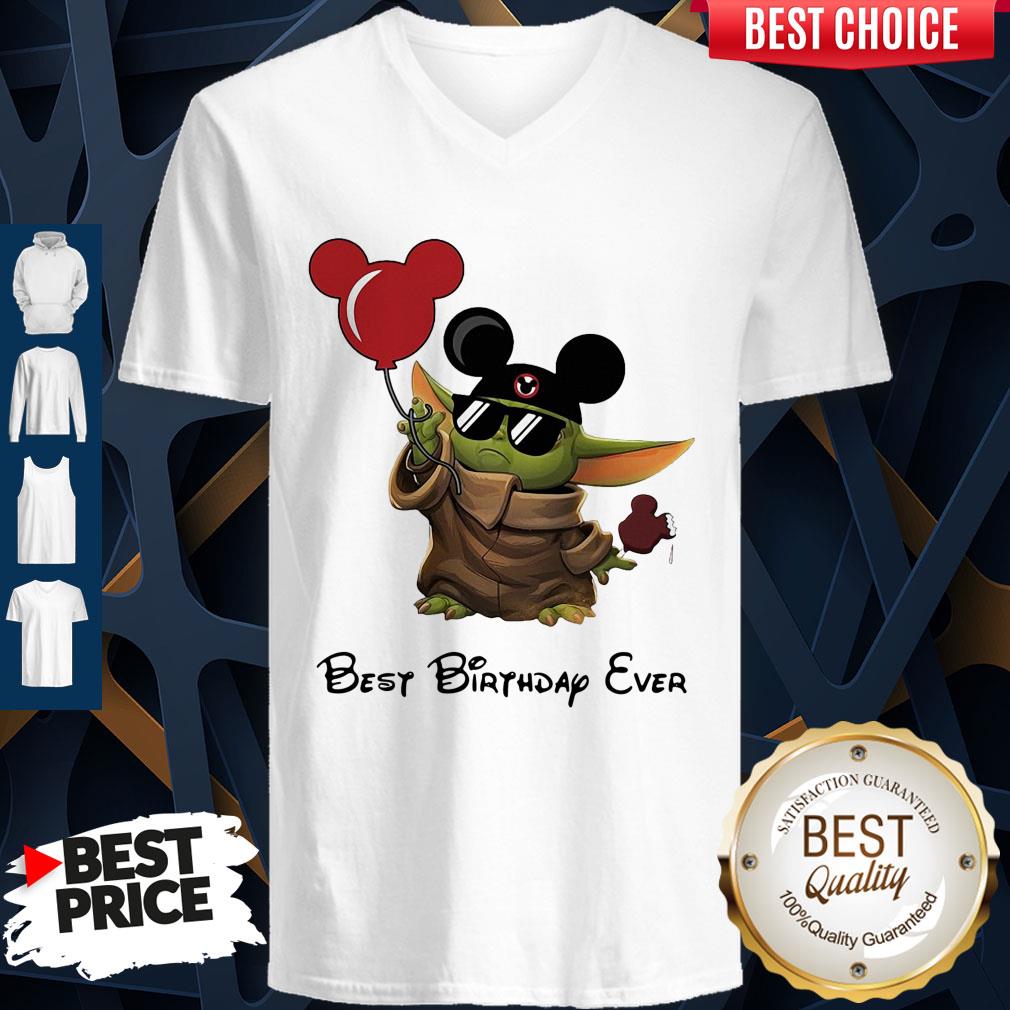 Star Wars Baby Yoda Holding Balloon Mickey Mouse Best Birthday Ever Shirt - Image 3