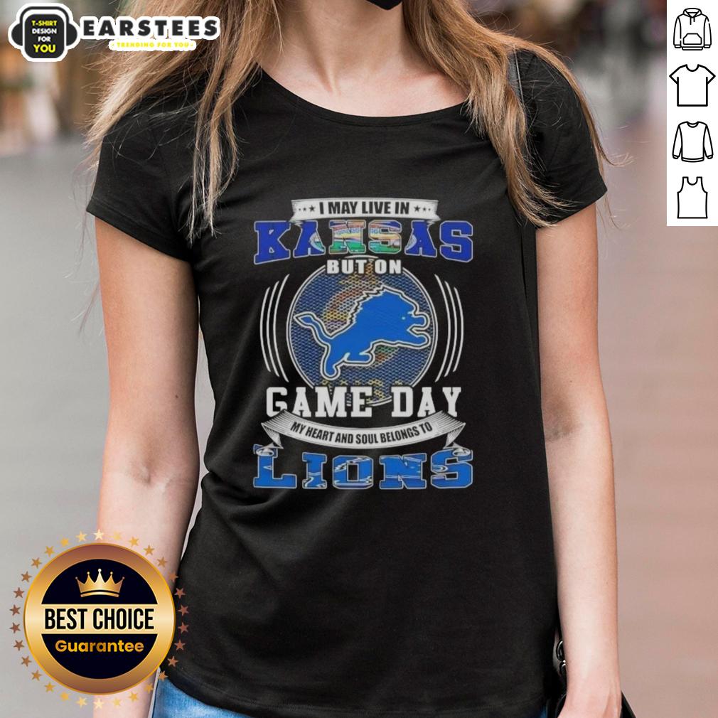 Pretty I May Live In Kansas But On Game Day Detroit Lions Football T-Shirt - Image 2