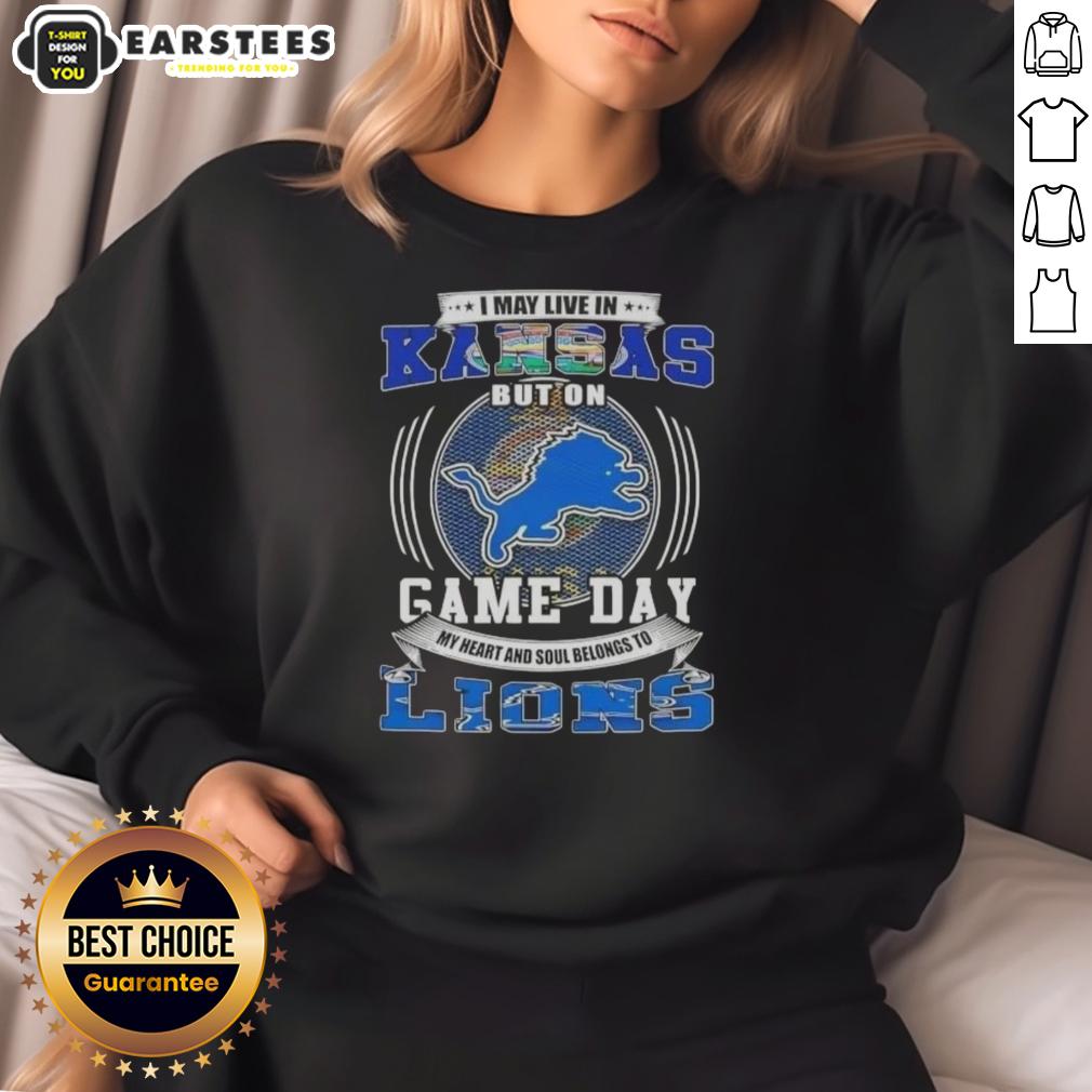 Pretty I May Live In Kansas But On Game Day Detroit Lions Football T-Shirt - Image 4