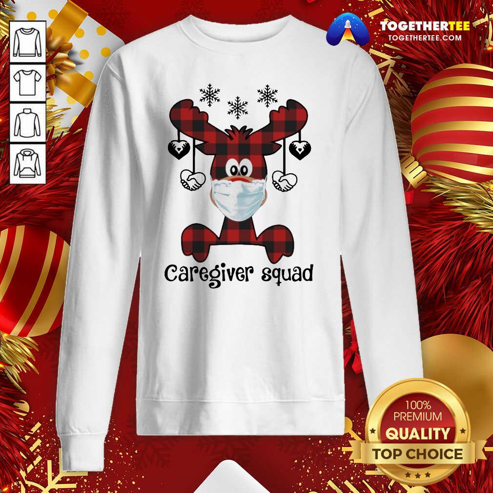Good Reindeer Face Mask Caregiver Squad Christmas Shirt - Image 4