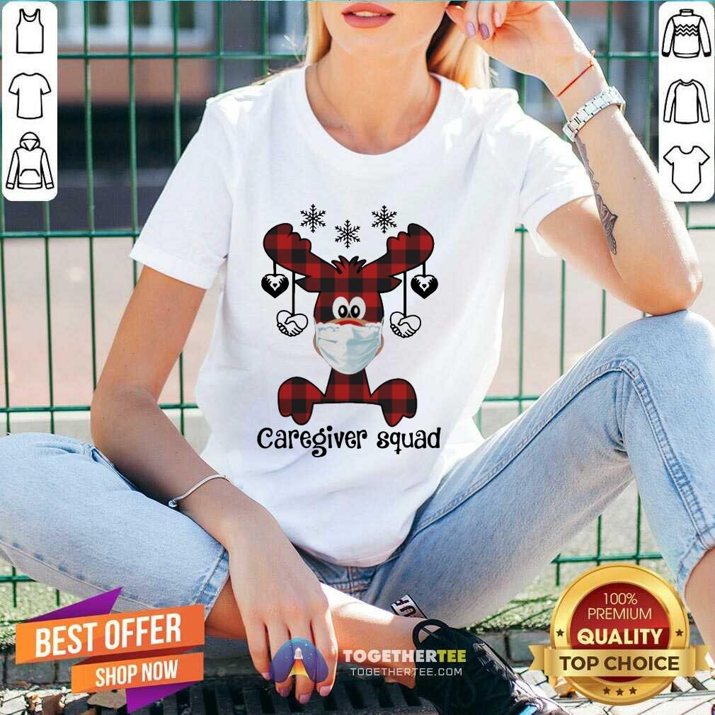 Good Reindeer Face Mask Caregiver Squad Christmas Shirt - Image 2
