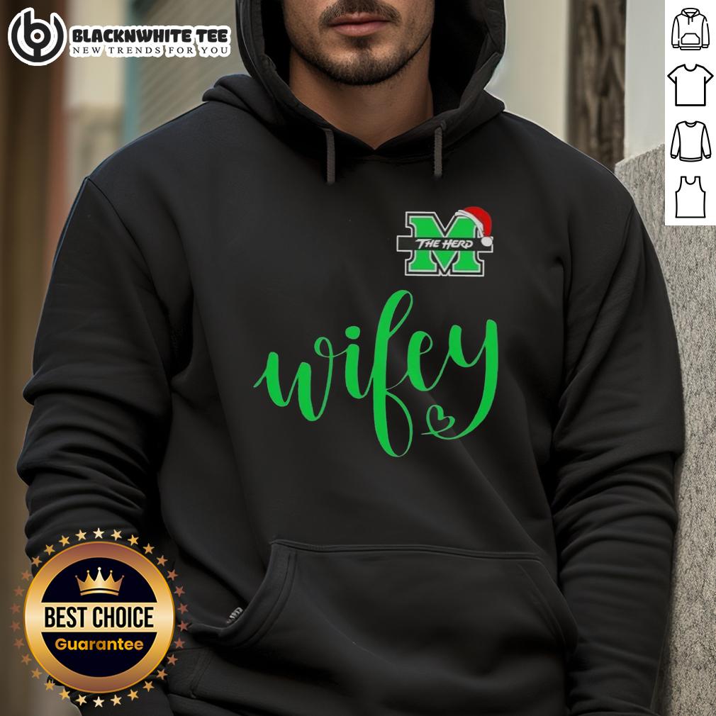 Awesome Wifey Marshall Thundering Herd Santa Hat Merry Christmas T-Shirt - Image 2