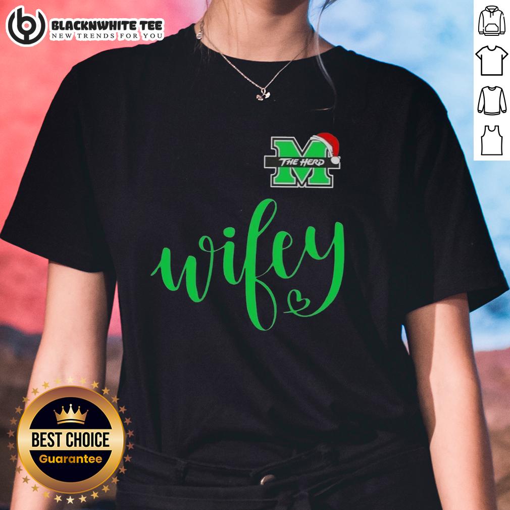 Awesome Wifey Marshall Thundering Herd Santa Hat Merry Christmas T-Shirt - Image 3
