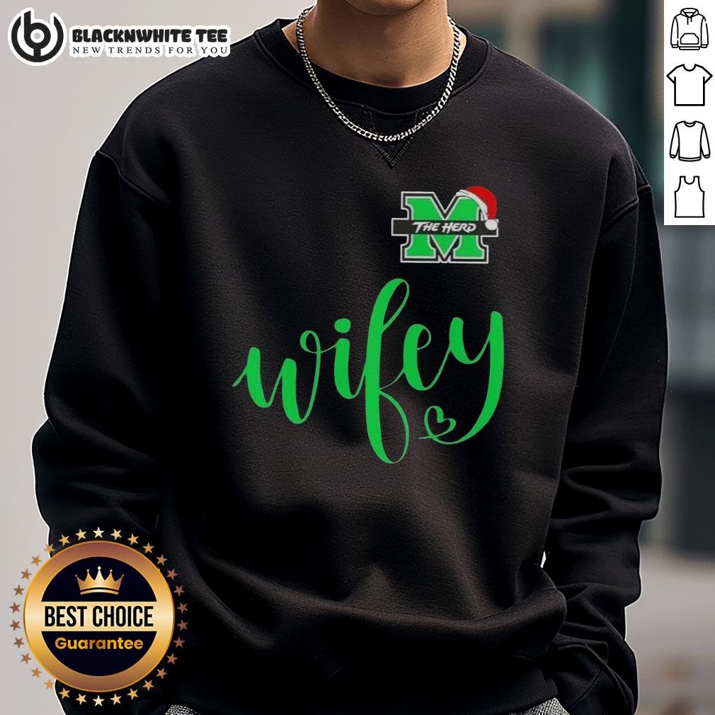 Awesome Wifey Marshall Thundering Herd Santa Hat Merry Christmas T-Shirt - Image 5