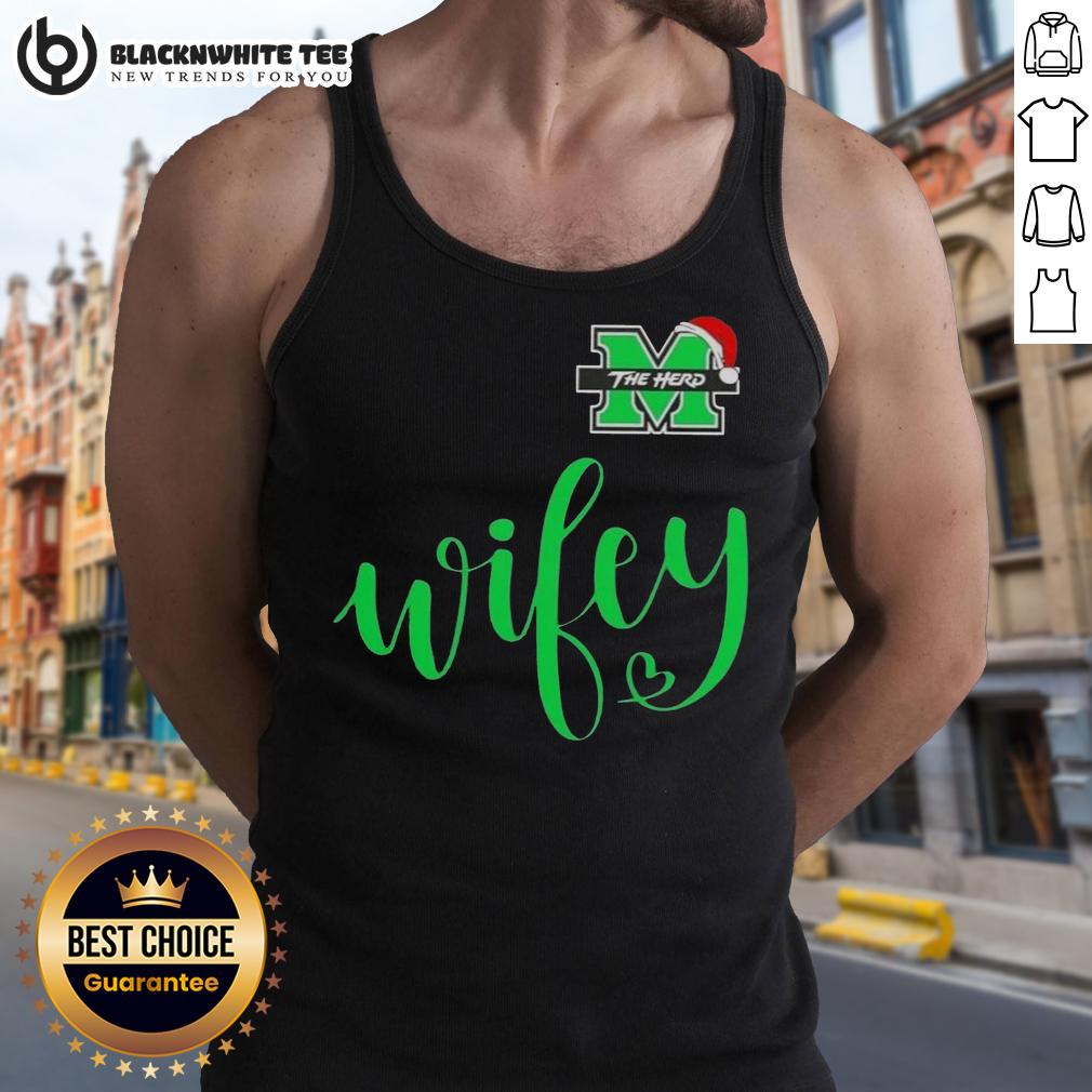 Awesome Wifey Marshall Thundering Herd Santa Hat Merry Christmas T-Shirt - Image 4