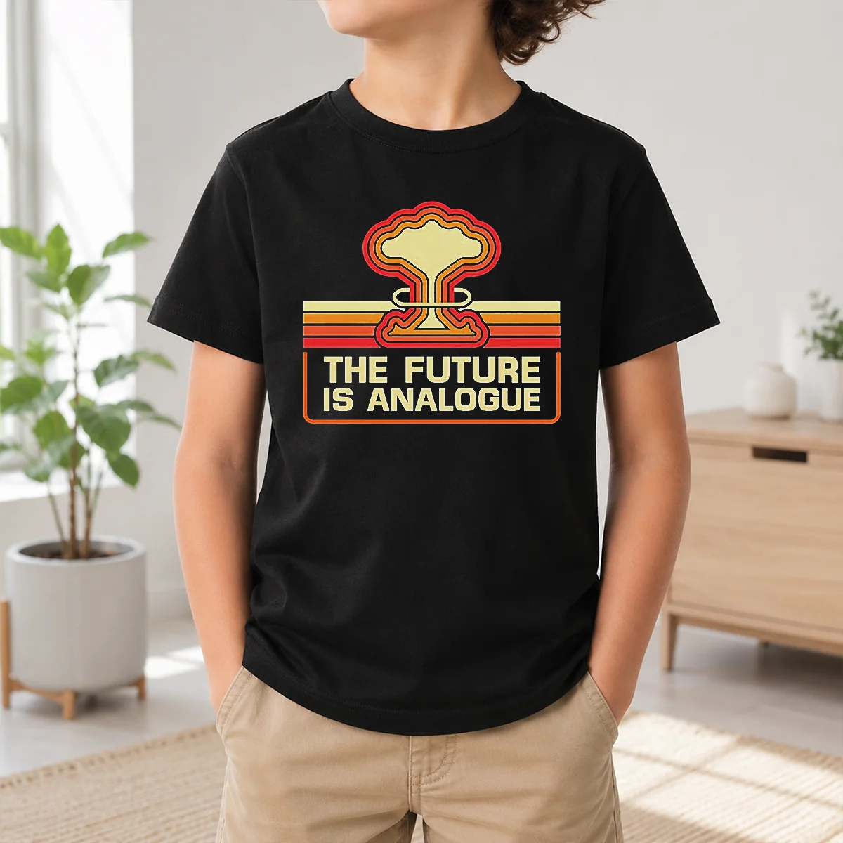 Funny Hot The Future Is Analogue Retro Nuclear Mushroom Cloud Shirt - Image 9