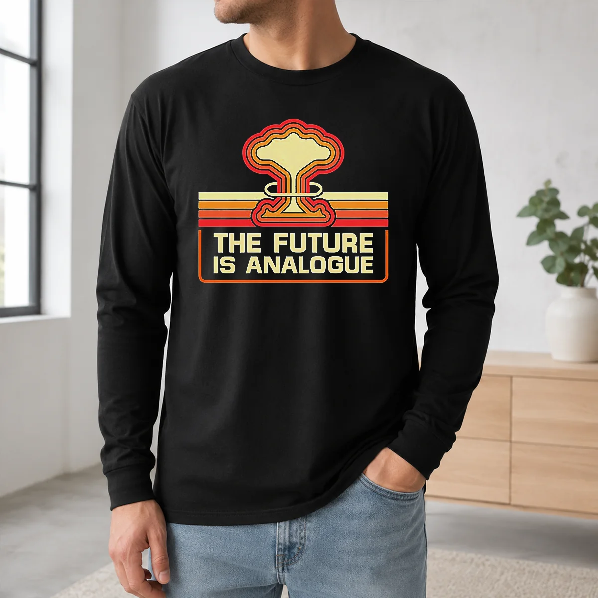 Funny Hot The Future Is Analogue Retro Nuclear Mushroom Cloud Shirt - Image 5