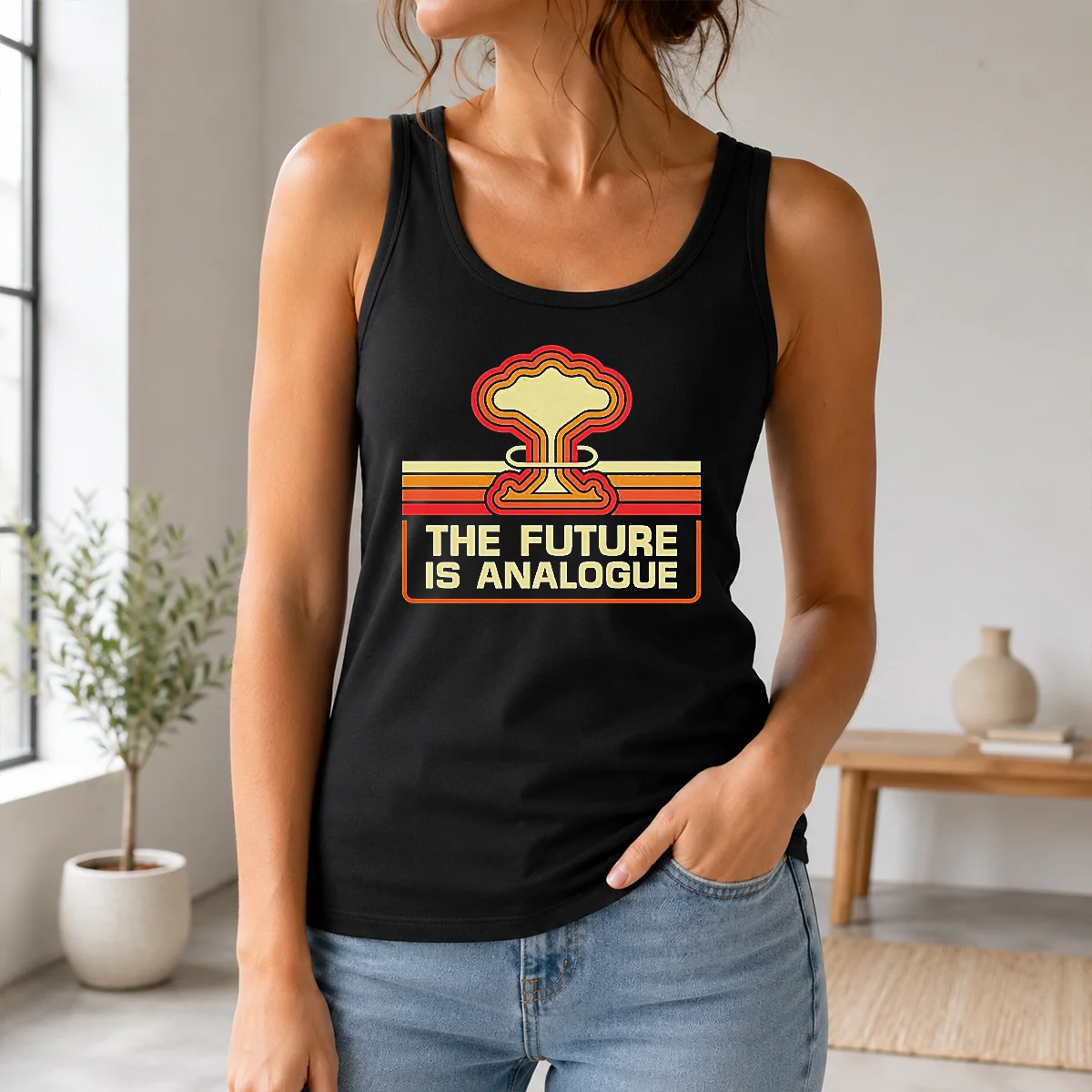 Funny Hot The Future Is Analogue Retro Nuclear Mushroom Cloud Shirt - Image 3