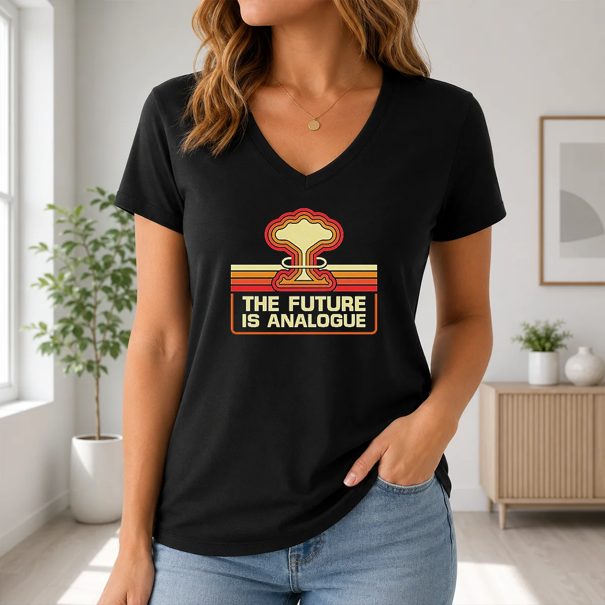 Funny Hot The Future Is Analogue Retro Nuclear Mushroom Cloud Shirt - Image 2