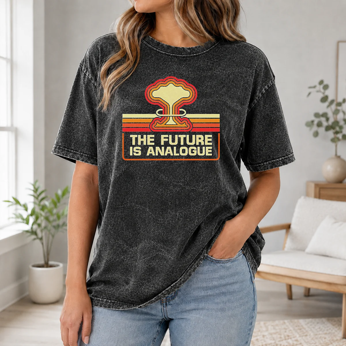 Funny Hot The Future Is Analogue Retro Nuclear Mushroom Cloud Shirt - Image 8