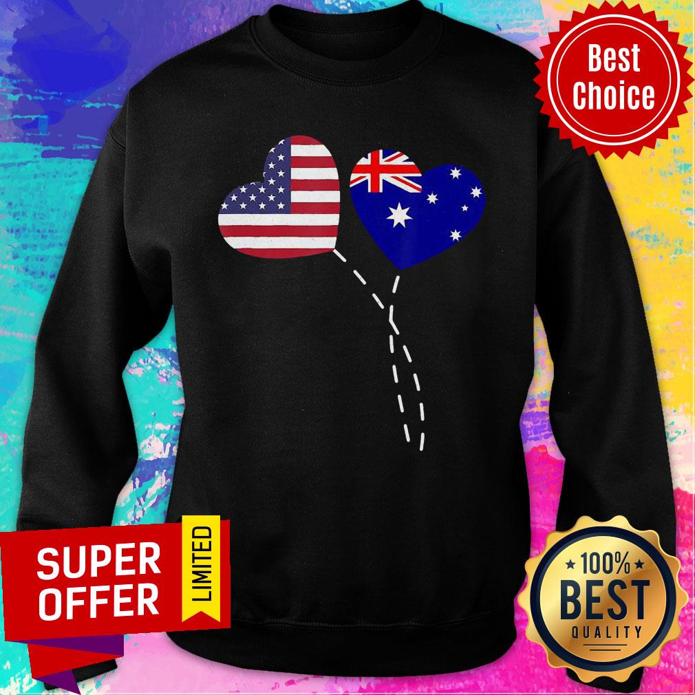 Loving Australia USA Flag Heart Australian Americans Bloon Shirt - Image 3