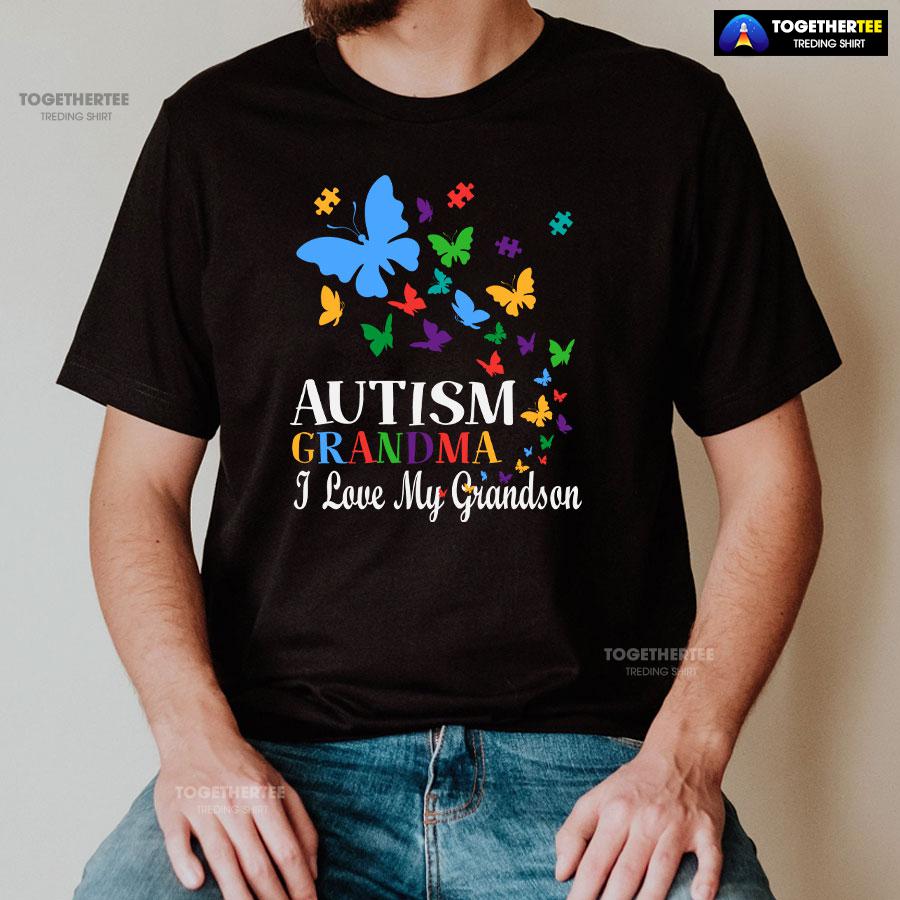 Autism Grandma I Love My Grandson Butterfly T-Shirt - Image 2