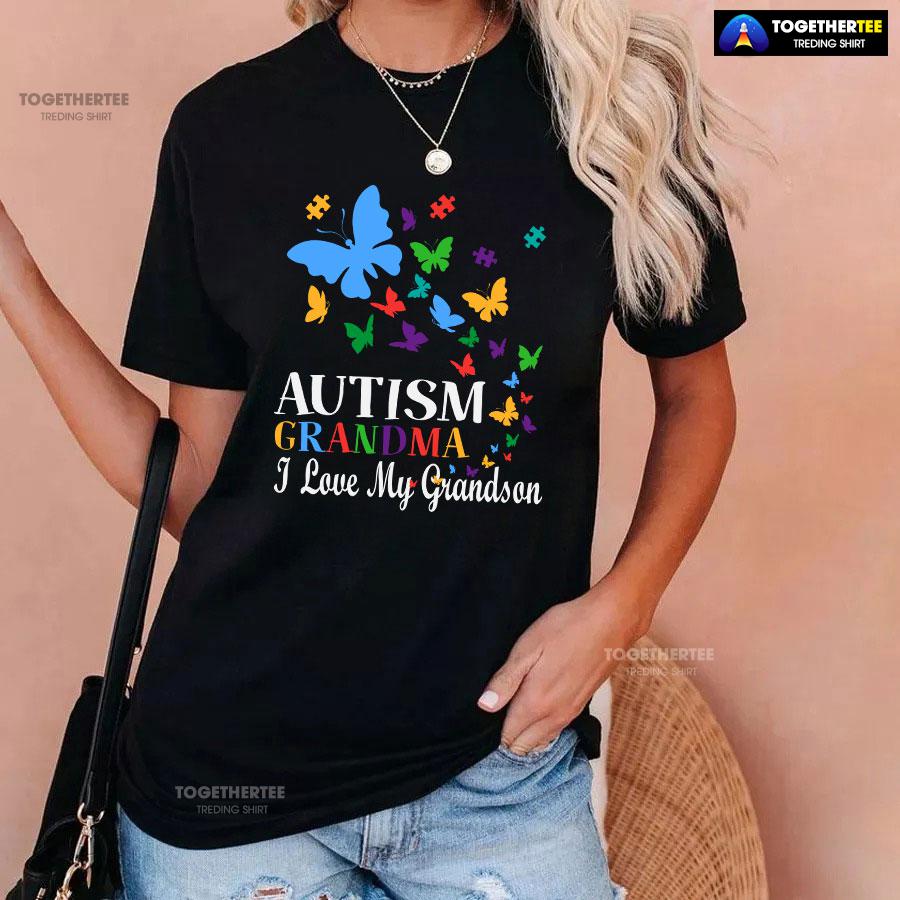 Autism Grandma I Love My Grandson Butterfly T-Shirt - Image 3