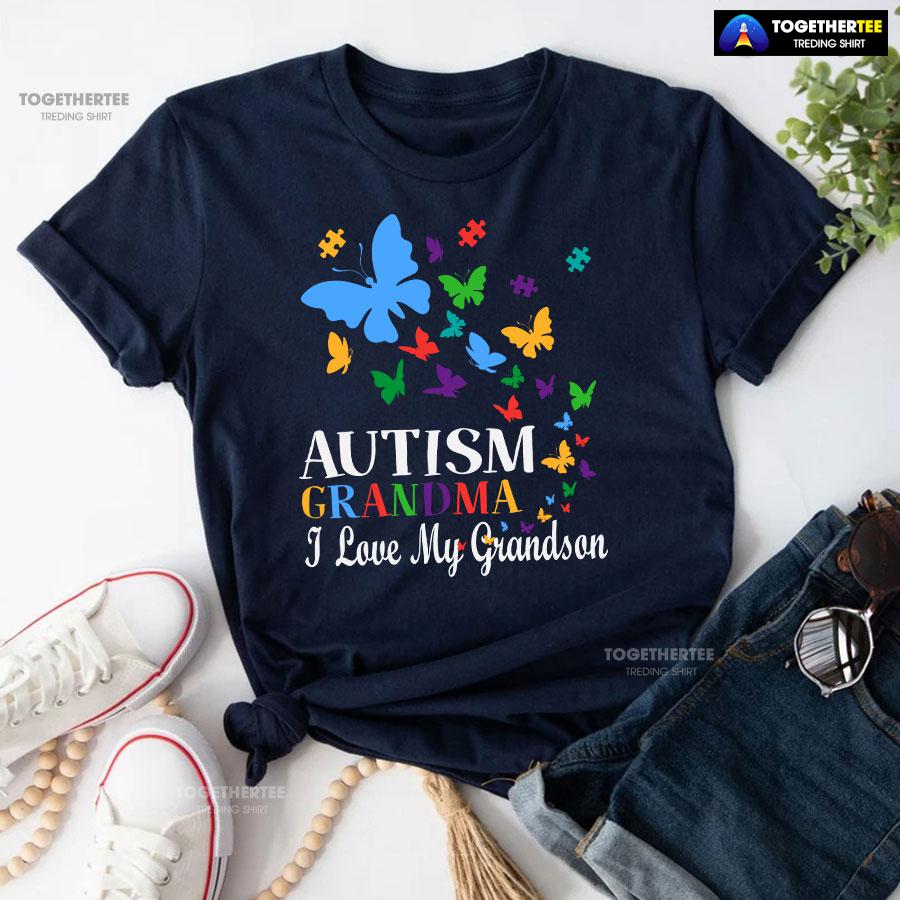 Autism Grandma I Love My Grandson Butterfly T-Shirt - Image 4