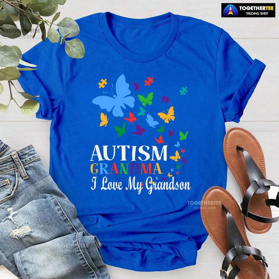 Autism Grandma I Love My Grandson Butterfly T-Shirt - Image 5