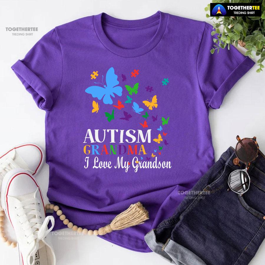 Autism Grandma I Love My Grandson Butterfly T-Shirt - Image 6
