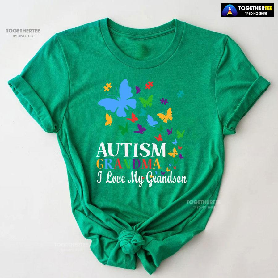 Autism Grandma I Love My Grandson Butterfly T-Shirt - Image 7