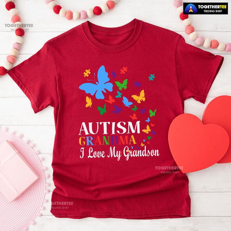 Autism Grandma I Love My Grandson Butterfly T-Shirt - Image 8