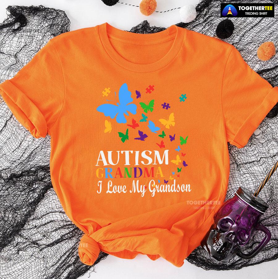 Autism Grandma I Love My Grandson Butterfly T-Shirt - Image 9
