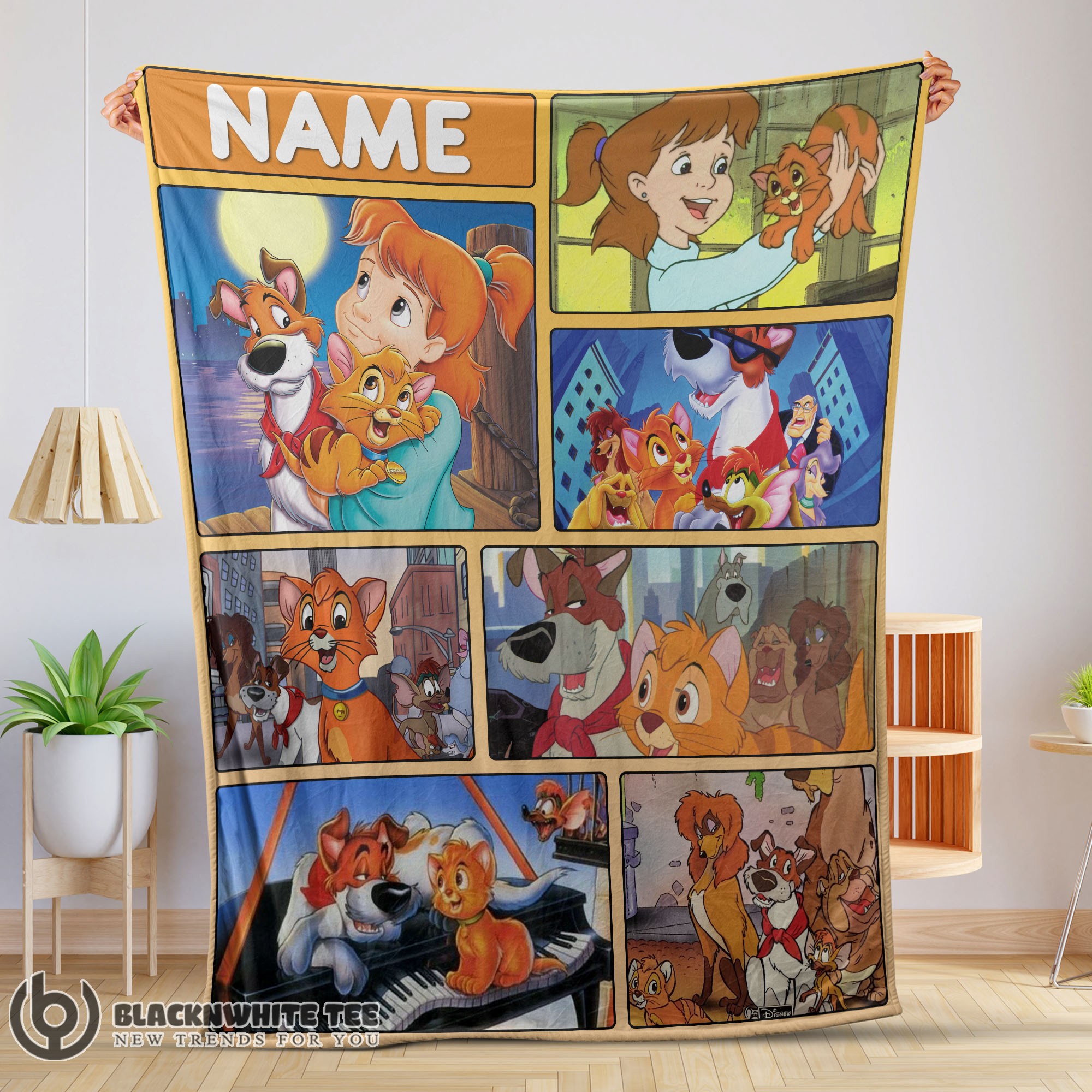 Cute Perfect Disney Oliver & Company Jenny Foxworth Oliver Dodger With Friends Blanket Fleece Customized Blanket