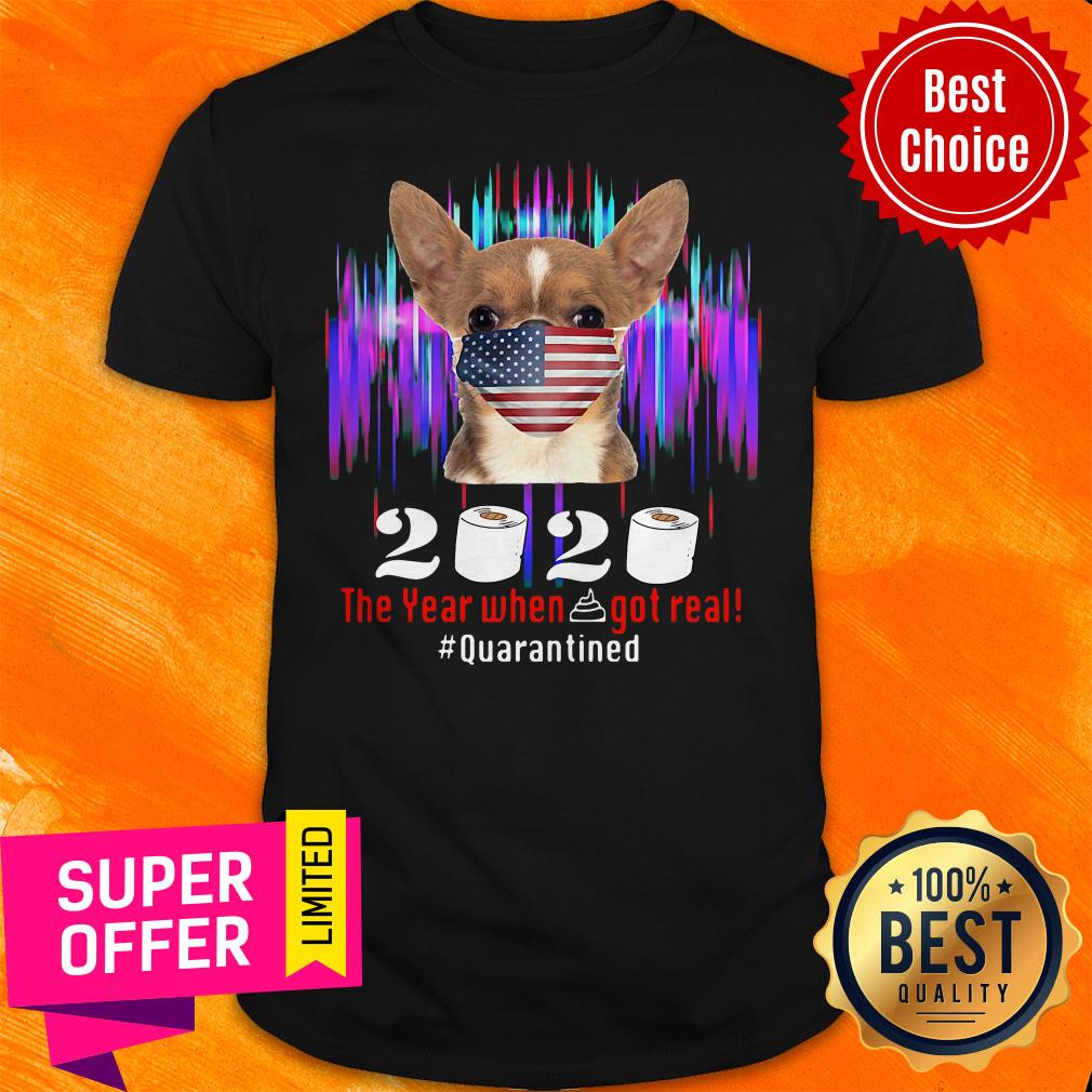 Face Mask 2020 The Year When Shit Got Real Quarantine Chihuahua American Flag Shirt