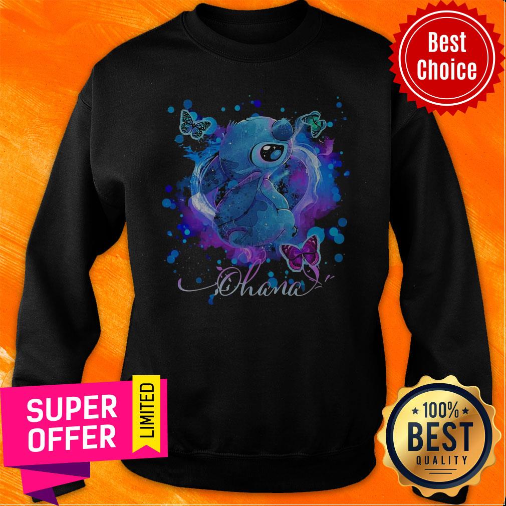 Funny Disney Stitch And Butterflies Ohana Color Shirt - Image 2