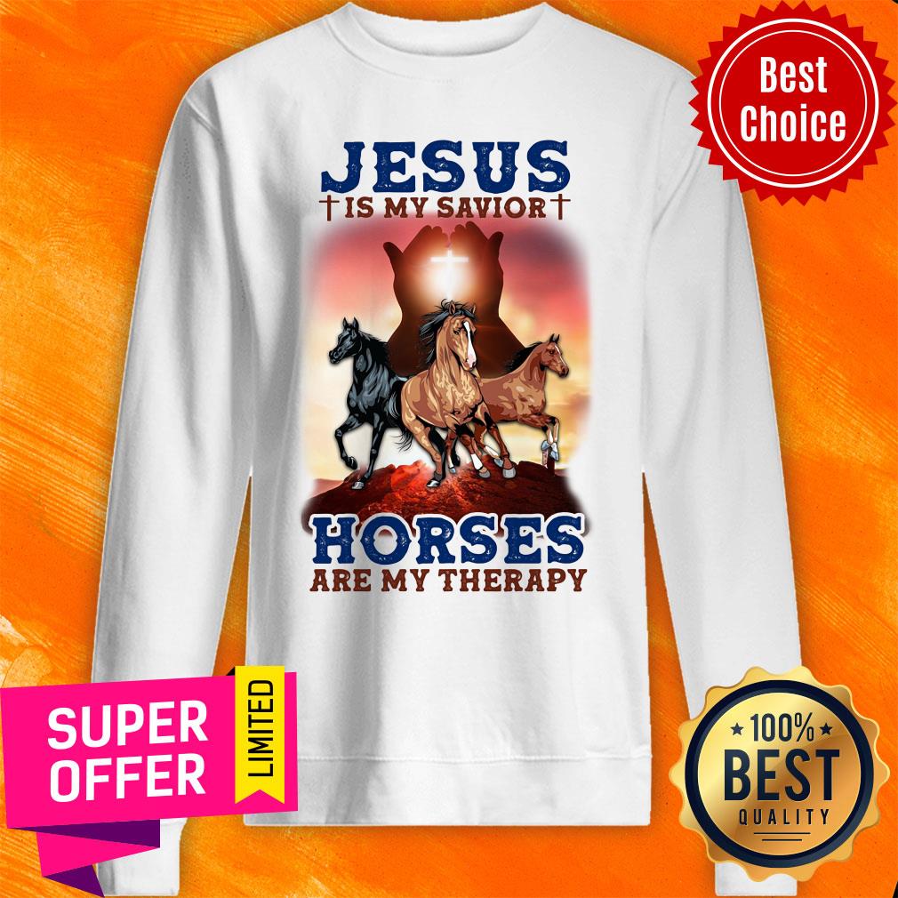 Jesus Is My Savior Horses Are My Therapy Shirt - Image 4