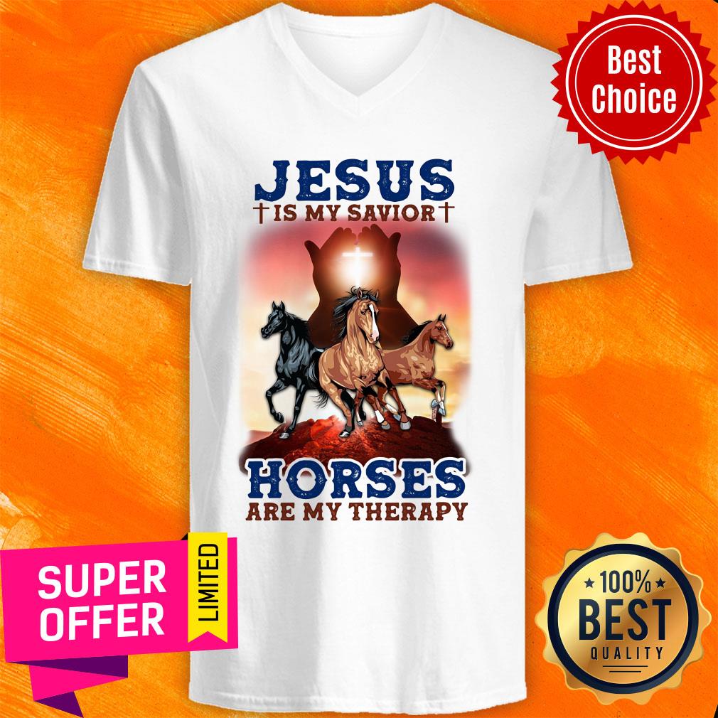 Jesus Is My Savior Horses Are My Therapy Shirt - Image 2
