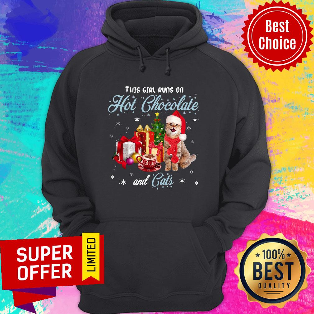 Awesome This Girl Runs On Hot Chocolate And Cats Christmas Shirt - Image 2